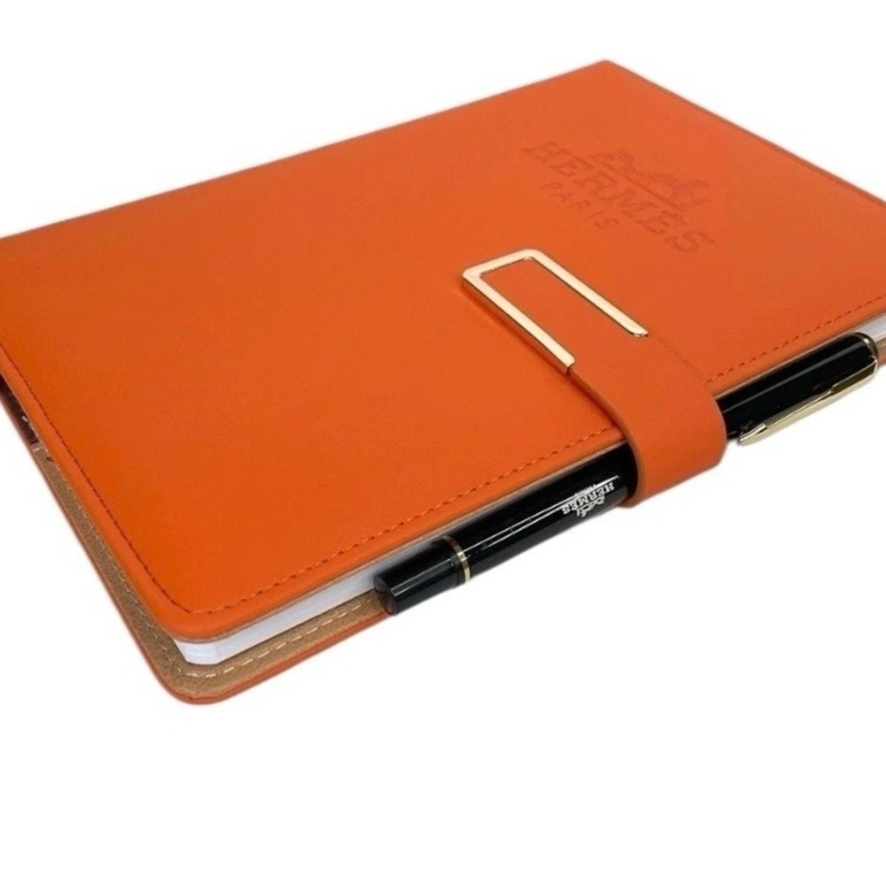 Hermès Orange Notebook + Branded Pen (Lined Refillable Shell - Picture 2 of 9